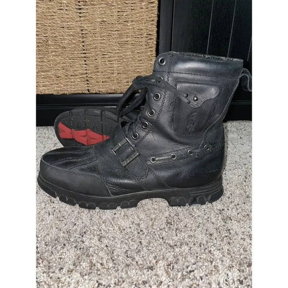 Polo Ralph Lauren RL Mens Andres III Boots Mens 10.5 D Black Leather Buckle RARE - Picture 6 of 11